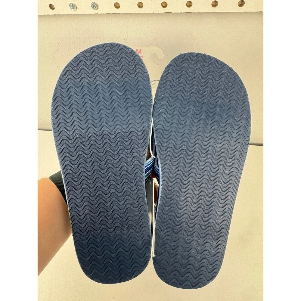 Cat & Jack Boys Navy Blue Striped Thong Flip Flop Sandals Size M 2/3 NEW